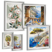 BILDER SET 5er Set - 50x50 cm & 20x30 cm & 40x60 cm Silberner Rahmen - Blick auf das Meer aus Zitronenbäumen - Silberfarben, Kunststoff (40/60cm) - TULUP
