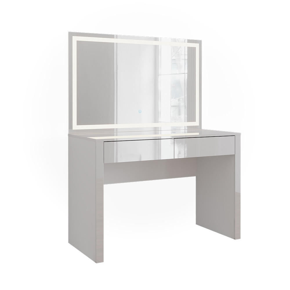 SCHMINKTISCH Annabelle Weiß Hochglanz/Weiß 110 cm mit LED-Spiegel - Weiß Hochglanz/Weiß, Holzwerkstoff (110/75.5/50cm) - Vicco