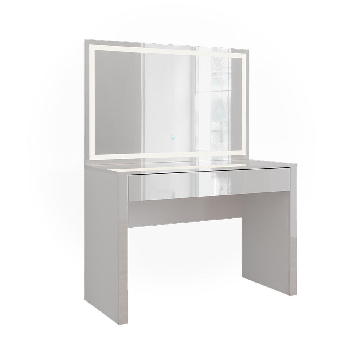 SCHMINKTISCH Annabelle Weiß Hochglanz/Weiß 110 cm mit LED-Spiegel - Weiß Hochglanz/Weiß, Holzwerkstoff (110/75.5/50cm) - Vicco