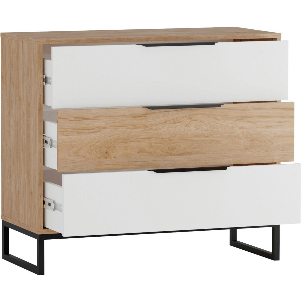 KOMMODE LANDRE 03 - Schwarz/Weiß, Holzwerkstoff (90/80/60cm)