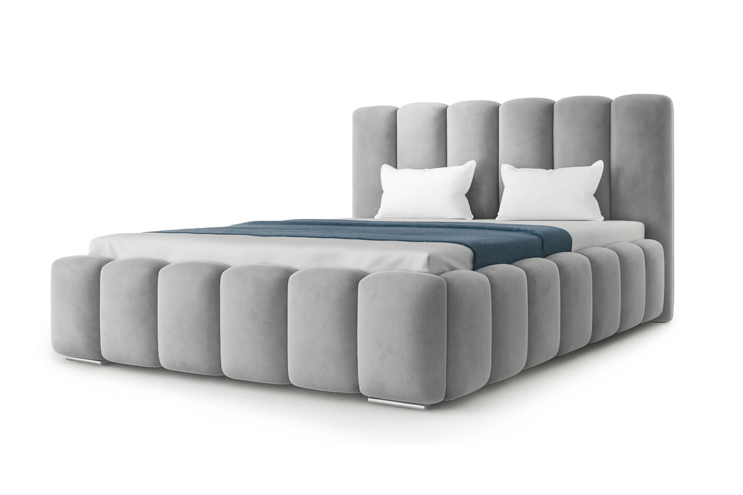 POLSTERBETT BARON mit Kopfteil, 140 x 200 cm, Doppelbett mit Bettkasten und Lattenrost aus Metall, Velourstoff, Frabe: Grau - Grau, Holz/Kunststoff (140/200cm) - Agmat-Furniture