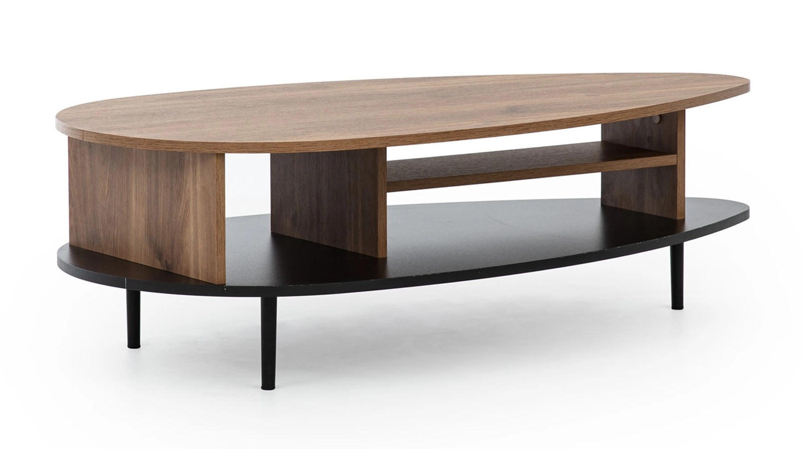 COUCHTISCH Nero 120 cm Retro-Stil Ovale Form - Hellbraun/Schwarz, Holzwerkstoff/Metall (62/119/37cm) - Ravio
