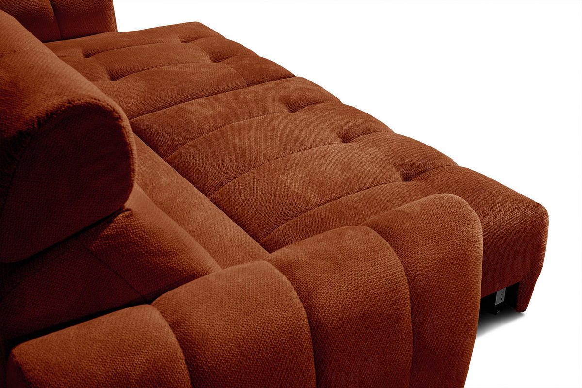ECKSOFA KIMI 3-Sitzer, ausziehbarer Sitz, verstellbare Kopfstützen, rot - Rot/Schwarz, Holzwerkstoff/Textil (270/160cm) - Courtois Laville
