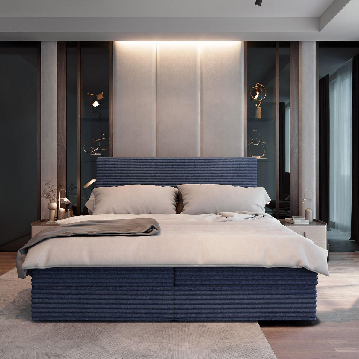 BOXBETT PISA 160x200 cm mit Matratze und Topper - Blau - Blau, Holz (160/200cm) - MASSENO