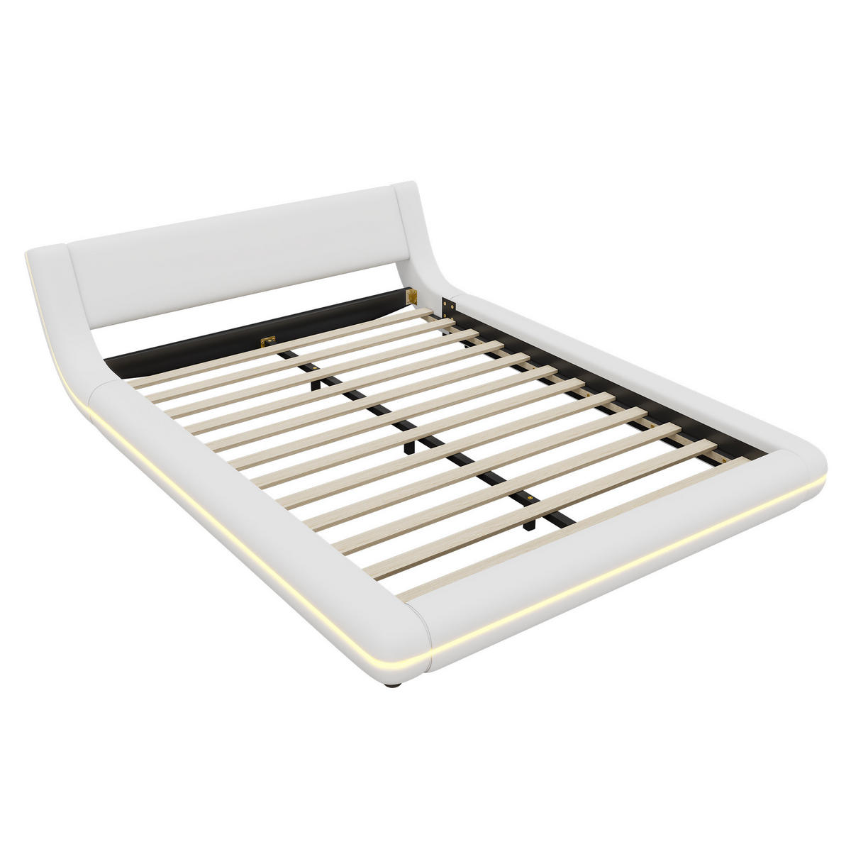 BETT 140/200 cm in Weiß aus PU mit LED-Beleuchtung - Weiß, Leder (140/200cm) - Flora Grace