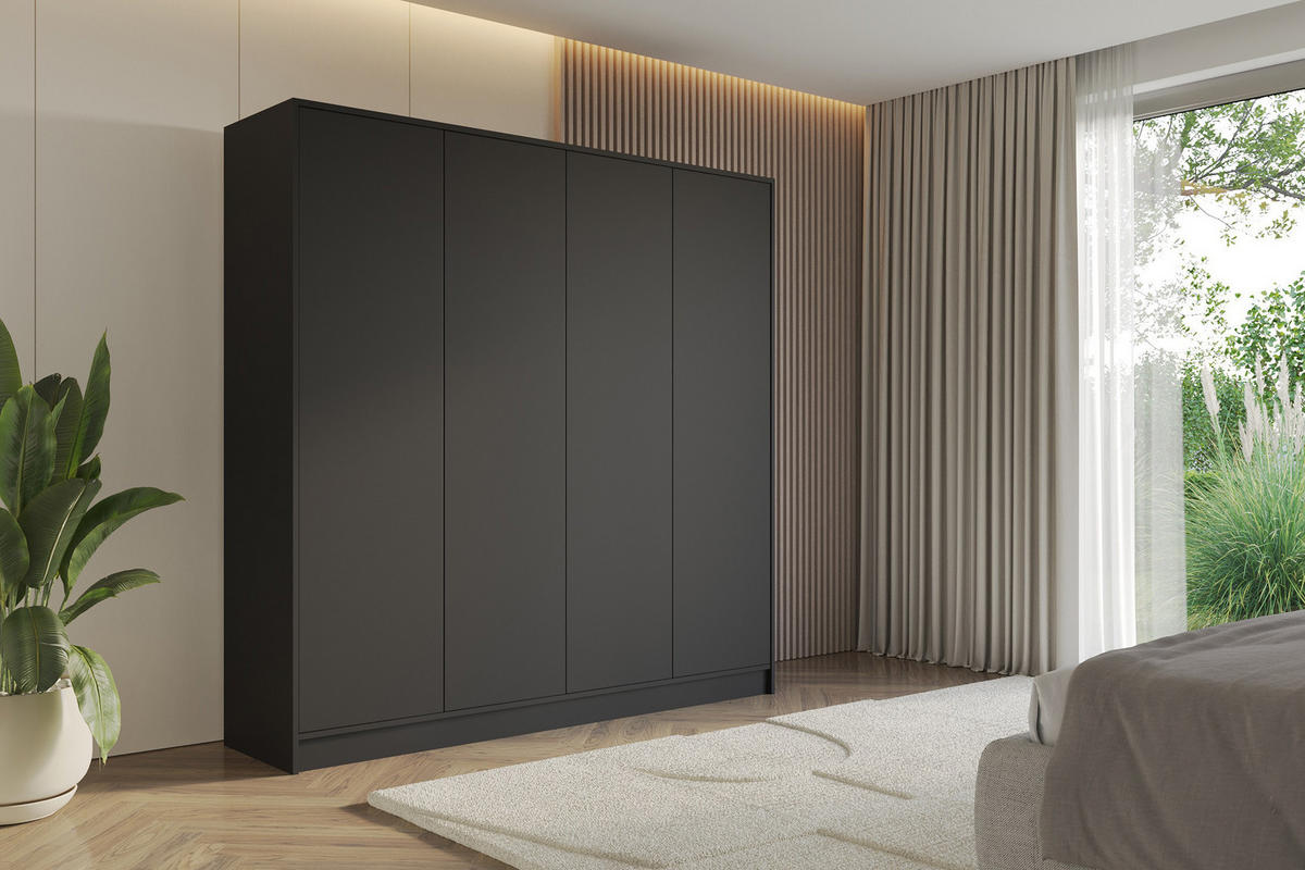 KLEIDERSCHRANK - GALA - 200 - Schwarz - Schwarz, Holzwerkstoff (200/200/51cm) - ALTDECOR