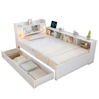 BETT 90/200 cm mit Kopfteil, Stauraum und Ladebuchse in Weiß, inkl. Lattenrost - Weiß, Holz (90/200cm) - BEAOK