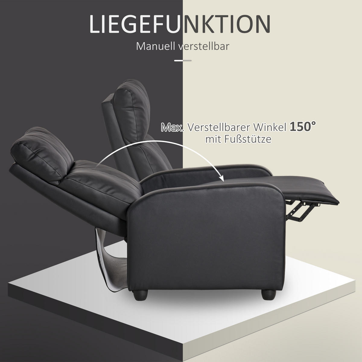 RELAXSESSEL Ruhesessel Sessel Fernsehsessel mit Liegefunktion Kunstleder 2 Farbe - Schwarz, Kunststoff (89.5/104.5/69.5cm) - HOMCOM