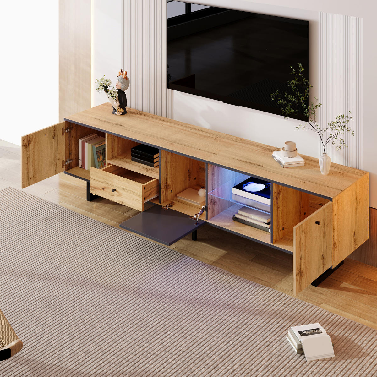 TV-ELEMENT mit LED-Beleuchtung 190 x 40 x 50 cm Spanplatte Anthrazit - Braun, Holzwerkstoff (40/50/190cm) - Beauniv