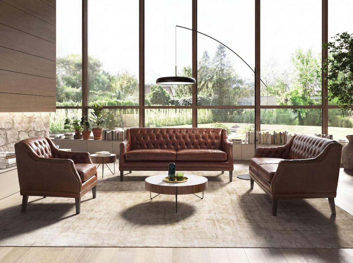 CHESTERFIELD-SOFA 2-Sitzer Chester-Sofa aus cognacbraunem Leder 135/81/80 cm - Cognac/Nussbaumfarben, Leder/Holz (135/80/81cm) - ANGEL CERDA