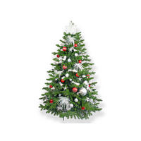 LAALU WEIHNACHTSBAUM geschmückt künstlich mit 213 Ornamenten POLAR RED II 500 cm Baum mit Ständer und Weihnachtsornamenten - Rot/Silberfarben, Kunststoff (500cm) - LAALU