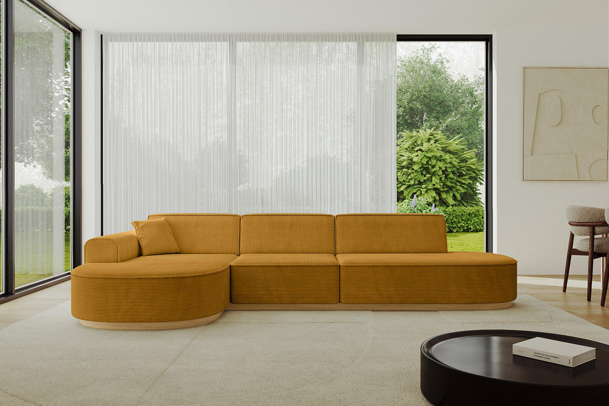 ECKSOFA Ottomane Links MARI-L2-v2 - 328x171x83 cm Senfgelb Cord - Gelb, Holzwerkstoff/Textil (328/171cm) - ALTDECOR