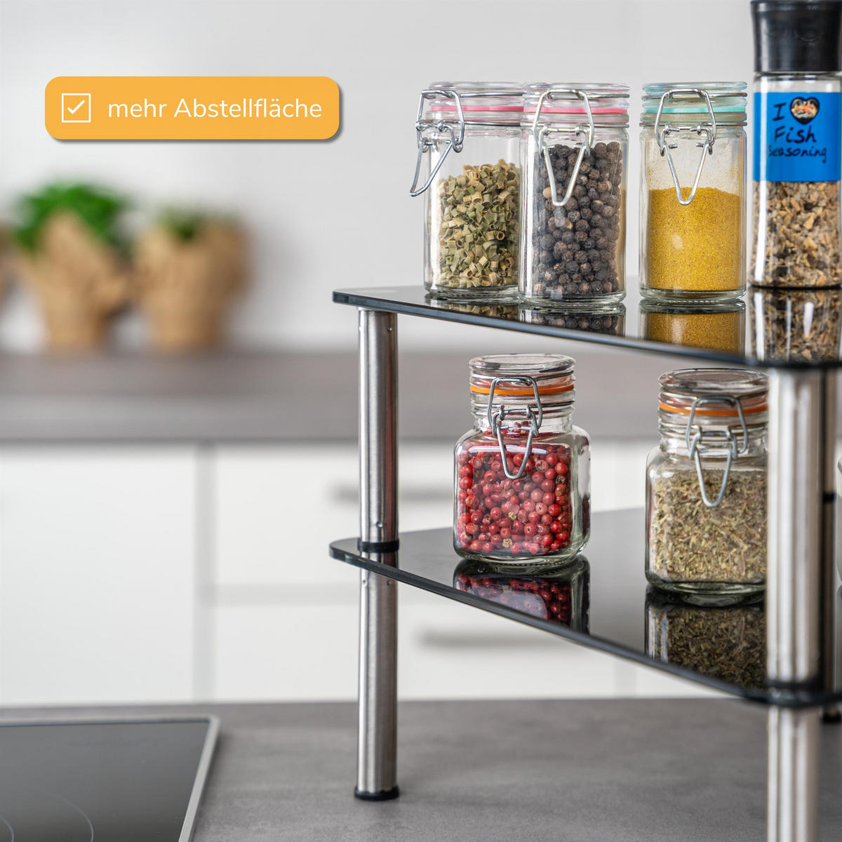 GLAS-KÜCHENREGAL schwarz - Schwarz, Glas (32/21/28cm) - bremermann