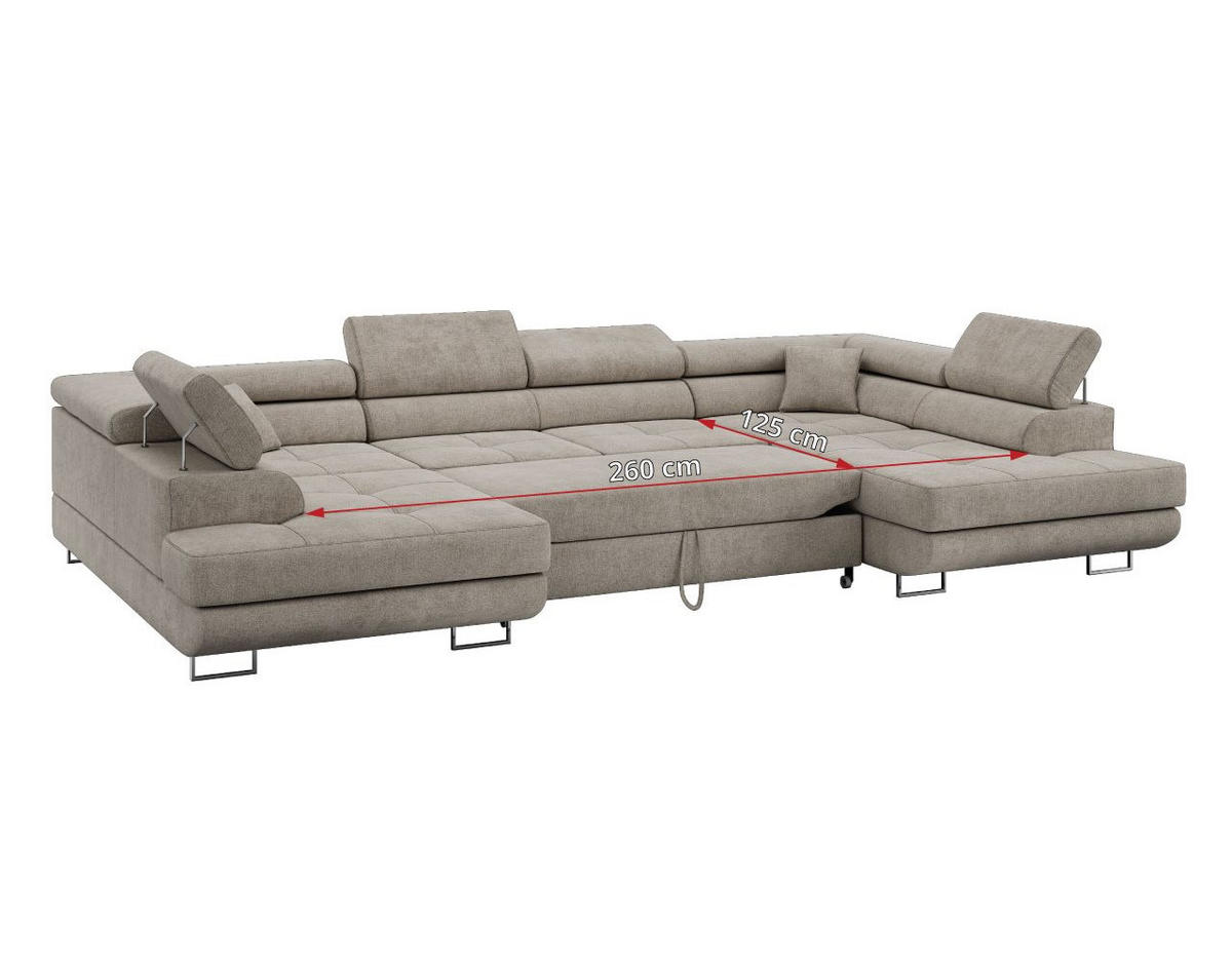 WOHNLANDSCHAFT GUSTAW U Beige Struktur - Beige/Silberfarben, Textil/Metall (340/55/205cm) - MKS