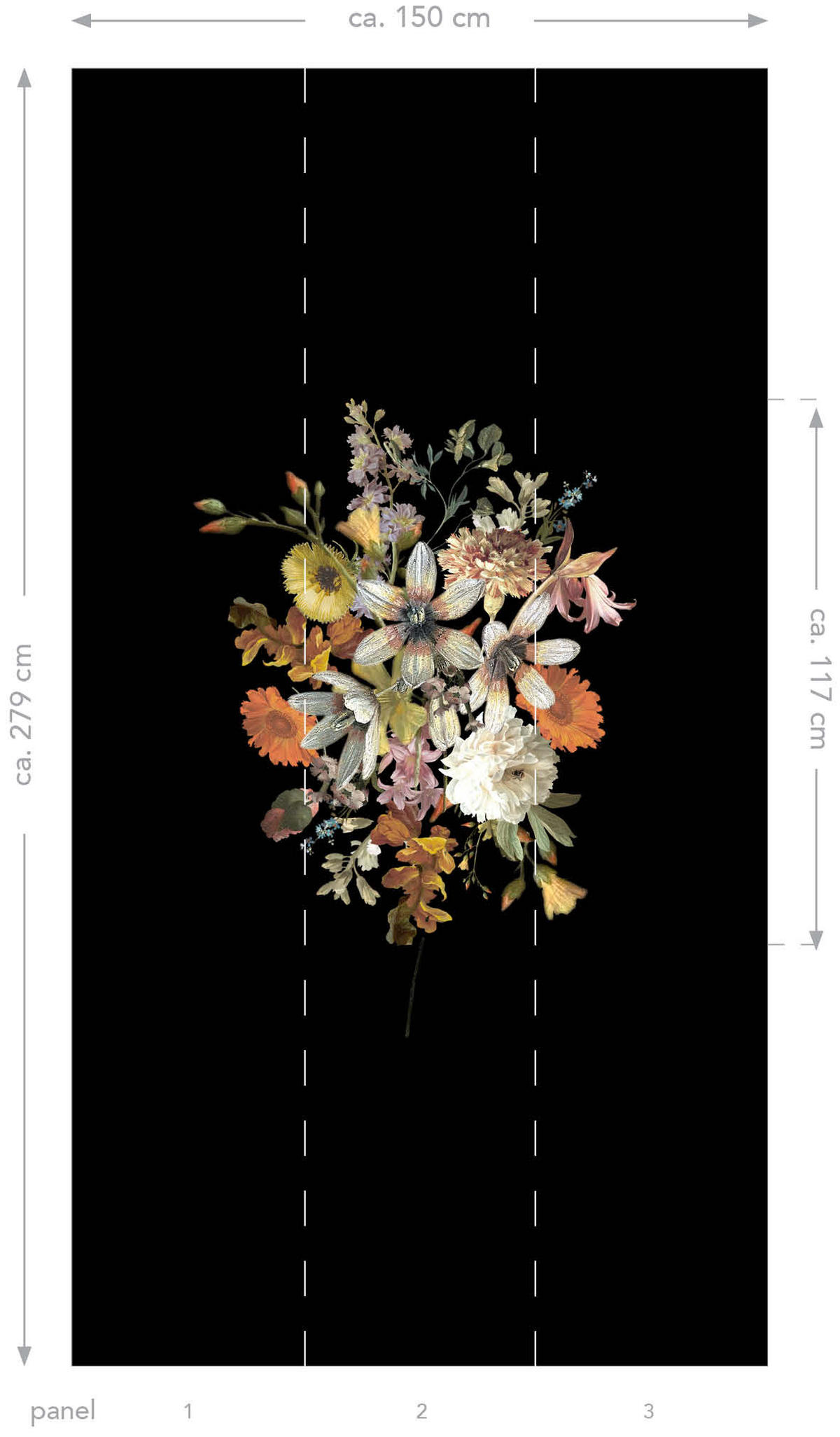 FOTOTAPETE Blumenstillleben 150 x 279 cm - Schwarz, Papier (150/279cm) - ESTAhome