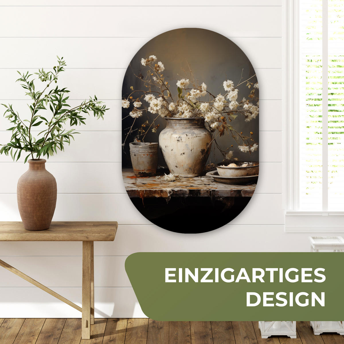 WANDBILD Stilleben - Blumen - Blumenstrauß - Vase - Wein 60x90 cm - Ecru, Kunststoff (60/90cm) - MuchoWow