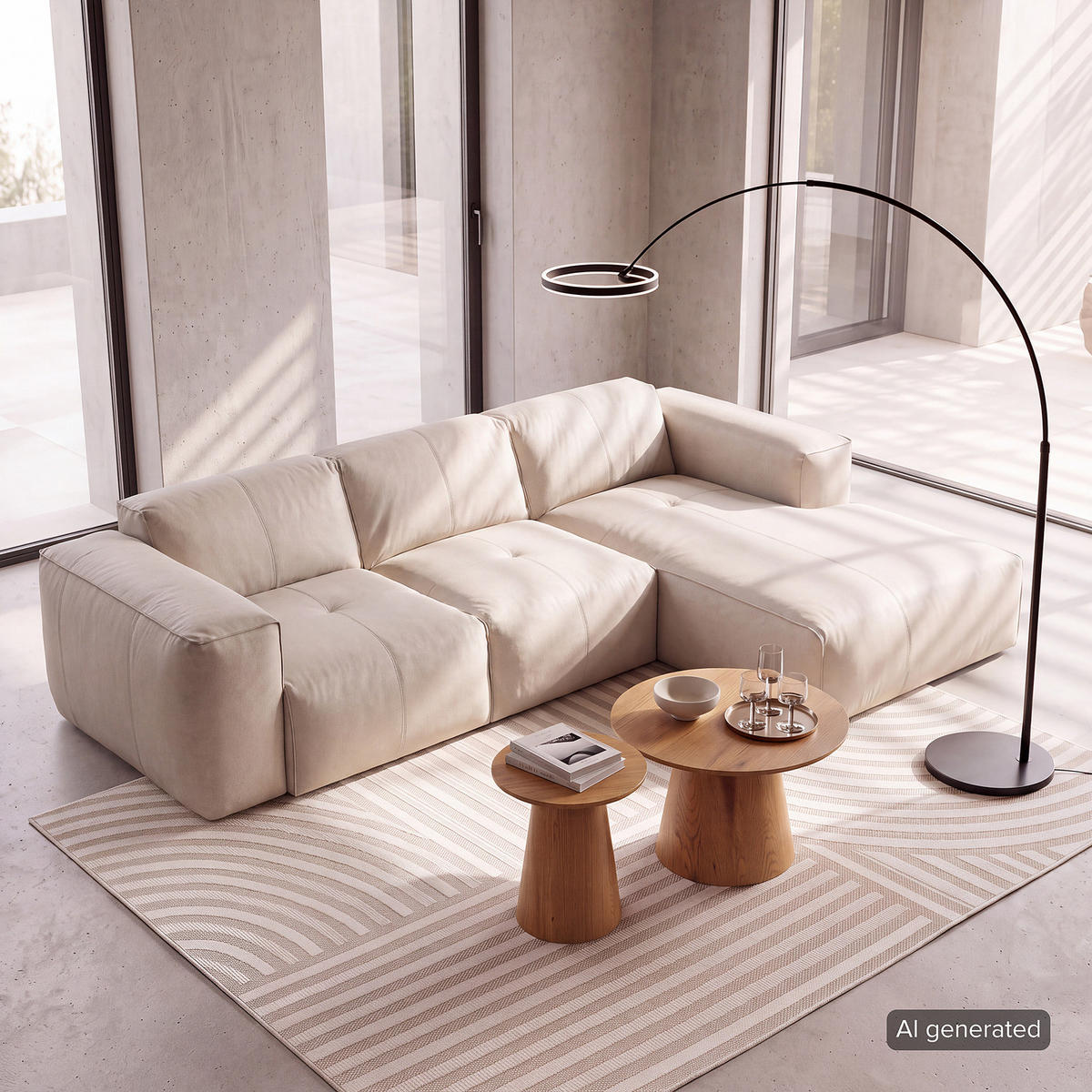 3-SITZER ECKSOFA mit Longchair - Hellgrau/Schwarz, Leder/Kunststoff (251/173cm) - home24