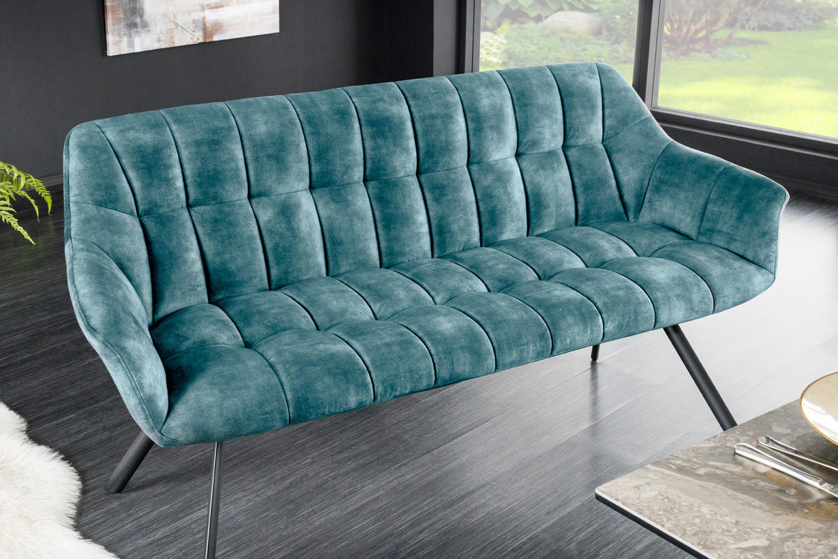SITZBANK PAPILLON Samt Metall Petrol 165 cm - Blau/Schwarz, Textil/Metall (165/85/65cm) - riess-ambiente