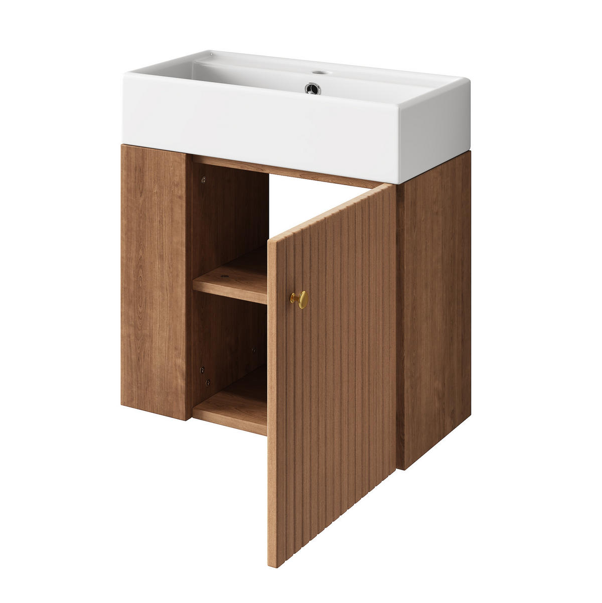 WASCHBECKENUNTERSCHRANK 55 cm mit Keramikbecken Braun - Braun, Holzwerkstoff (31/66.5/55cm) - Beauniv