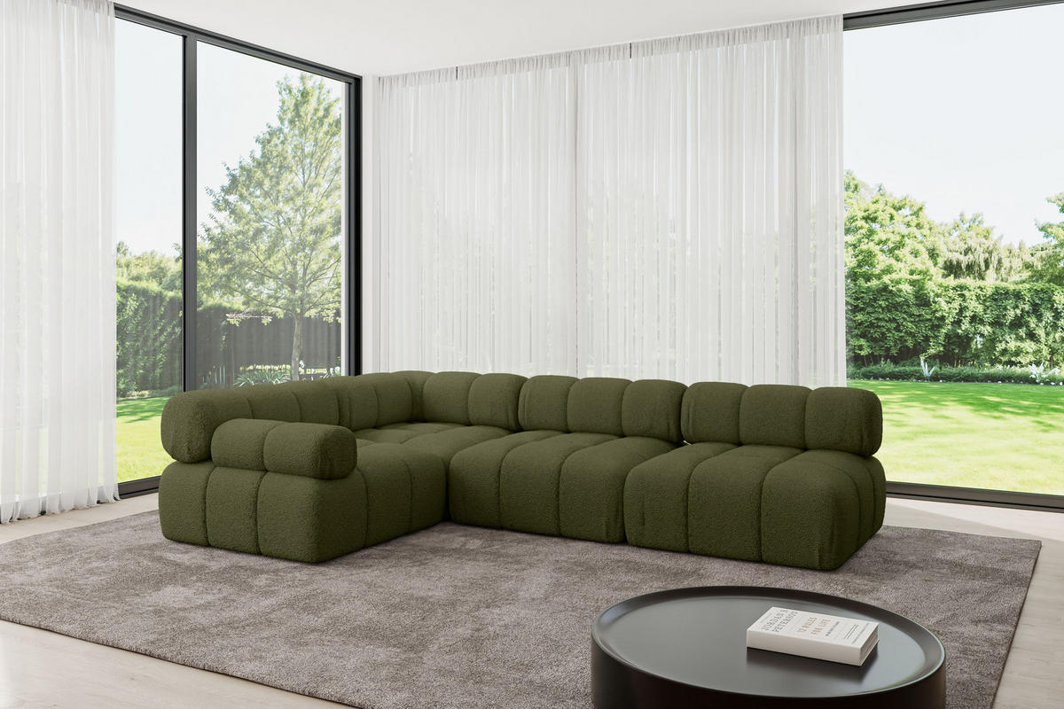 ECKSOFA modulares Sofa Mende-L2 - 285x190x70 cm Grün Bouclé - Grün, Holzwerkstoff/Textil (285/190cm) - ALTDECOR