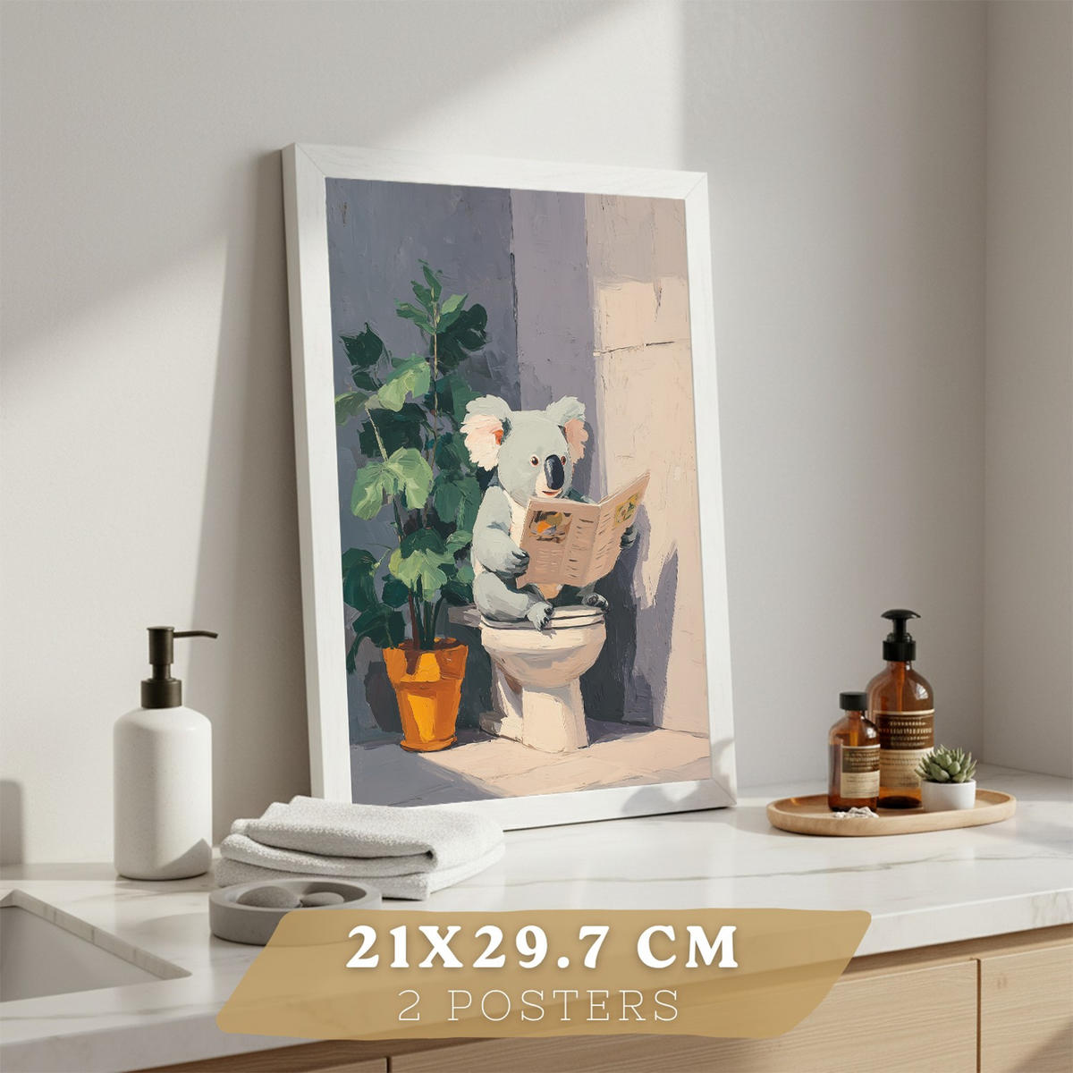 PLAKÁT Sada 2 dekorativních koupelnových tisků se zvířaty Bezrámové A4 - čirá, papír (29.7/21/3cm) - Nacnic