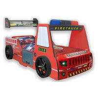AUTOBETT Firetruck für Kinder 90x200 mit LED Leuchte und Lattenrost - Rot, Holzwerkstoff (90/200cm) - Aileenstore