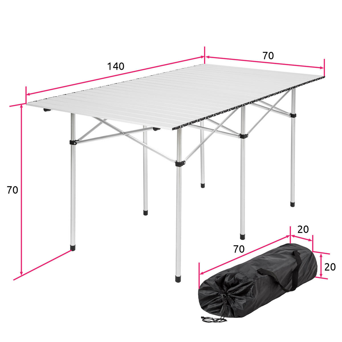 CAMPINGTISCH ,140 x 70 x 70 cm,grau - Grau, Metall (140/70/70cm) - tectake
