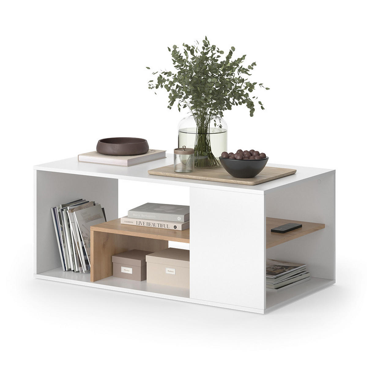 COUCHTISCH Edgar Weiß/Goldkraft Eiche 110 x 59 cm - Honigeiche/Weiß, Holzwerkstoff (59/110/47cm) - Vicco