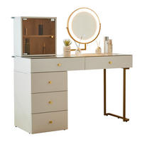 SCHMINKTISCH 120/45/115 cm in Weiß mit LED-Spiegel und flexiblem Seitenschrank - Weiß, Holzwerkstoff (45/115/120cm) - Flora Grace