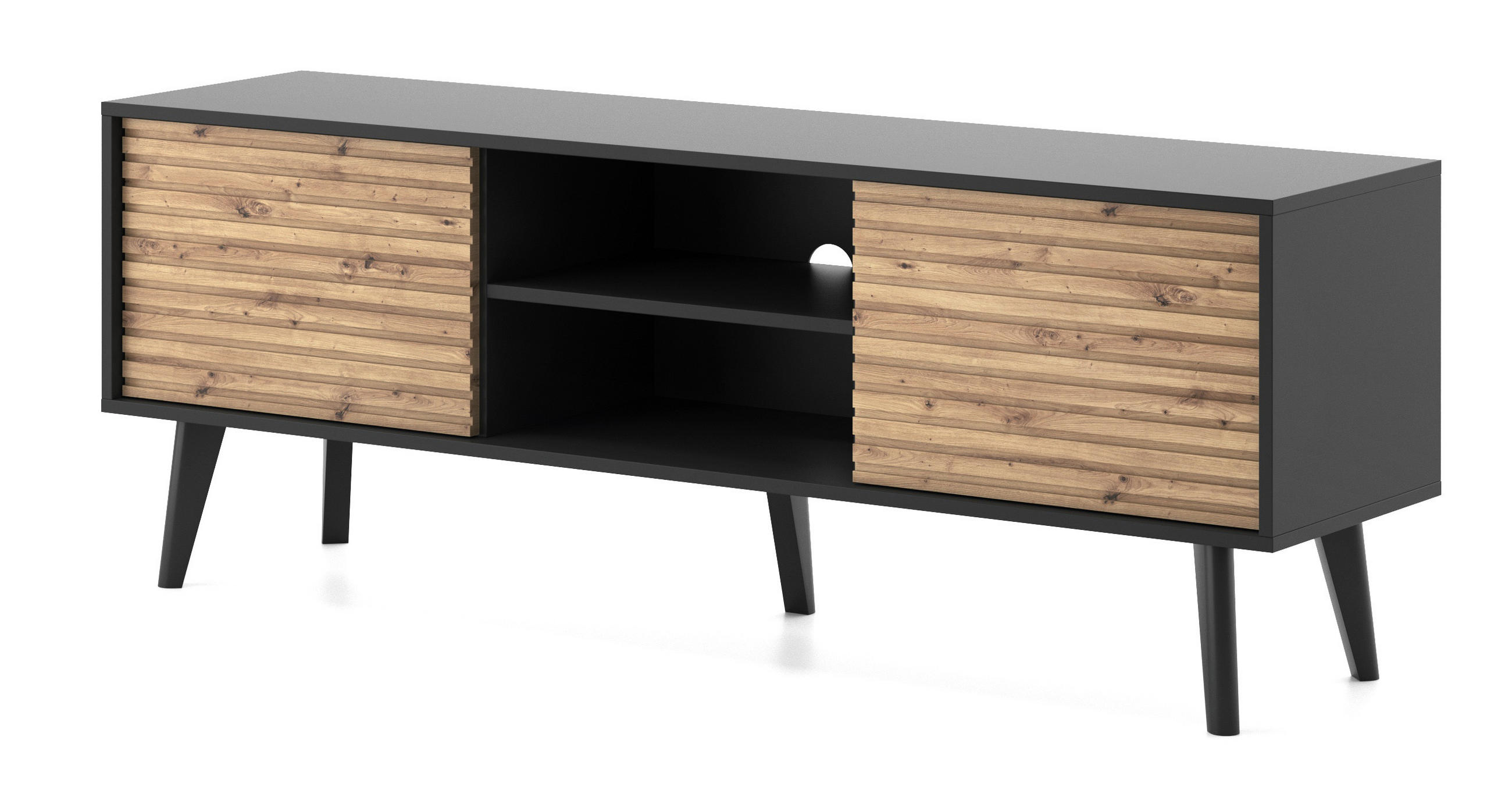 TV-SCHRANK WILLOW 154 cm Schwarz Eiche Artisan – 2 Türen, Push-to-Open - Schwarz, Holzwerkstoff/Kunststoff (154/56/39cm) - DomoHome