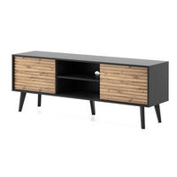TV-SCHRANK WILLOW 154 cm Schwarz Eiche Artisan – 2 Türen, Push-to-Open - Schwarz, Holzwerkstoff/Kunststoff (154/56/39cm) - DomoHome