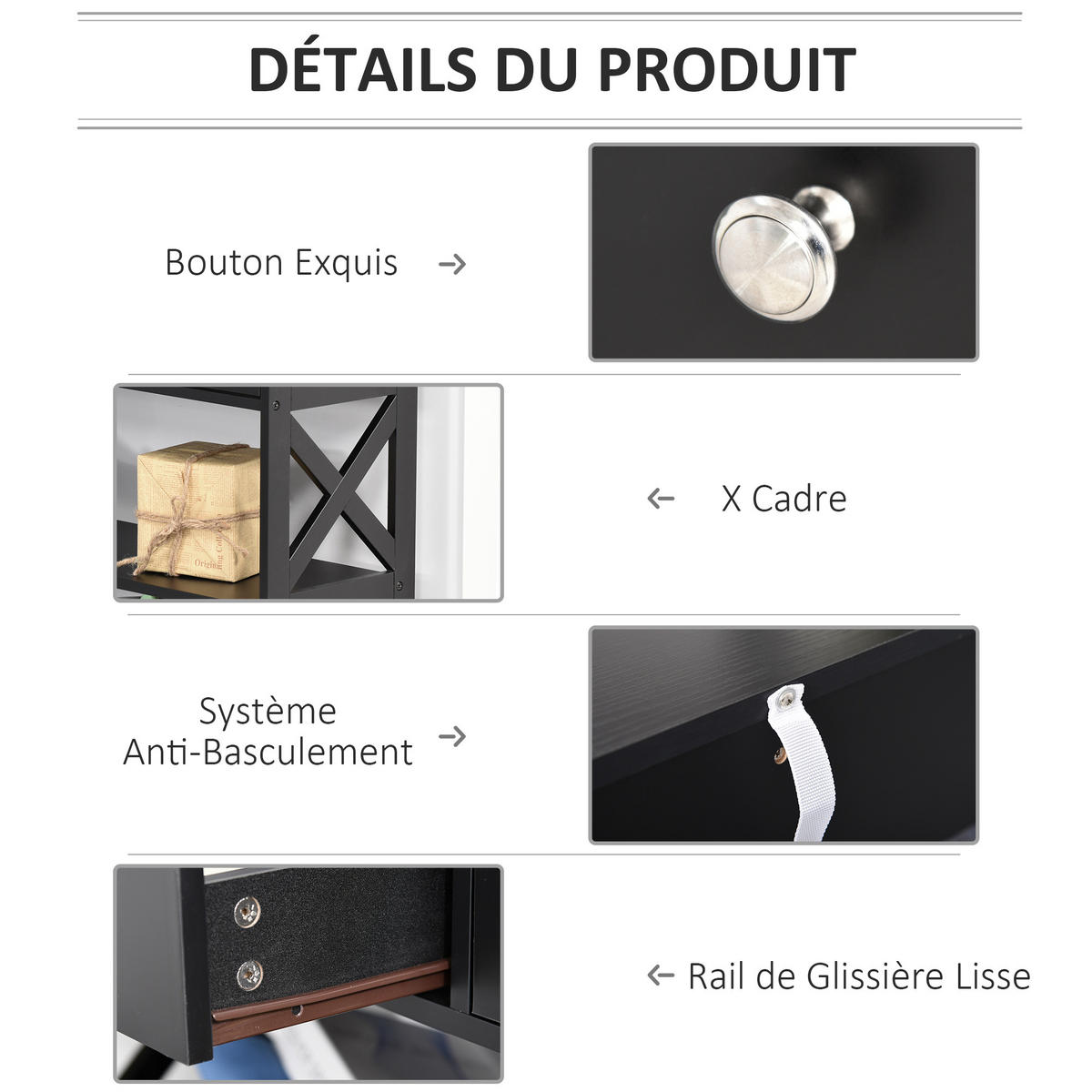 KONSOLENTISCH DE-16749 2 Schubladen + 2 Ablagen, 100 cm Schwarz - Schwarz, Holzwerkstoff (100/30.5/80cm) - ComfortXL