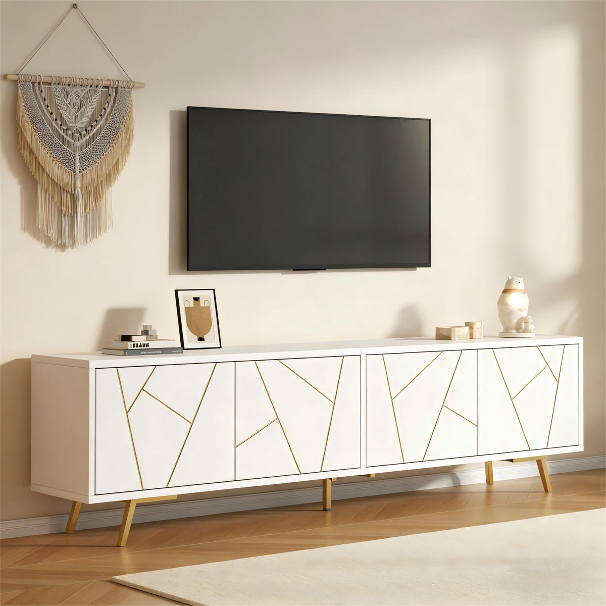 TV-LOWBOARD Linea Weiß-Goldfarben 190/40/51.5 cm - Weiß, Holzwerkstoff (190/51.5/40cm) - PANGIVO
