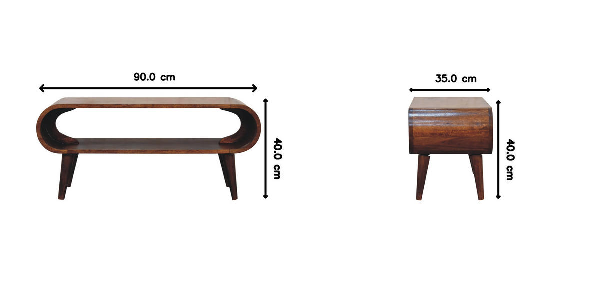 COUCHTISCH aus Massivholz - Kastanienfarben/Messingfarben, Holz/Metall (35/90/40cm) - Artisan Furniture