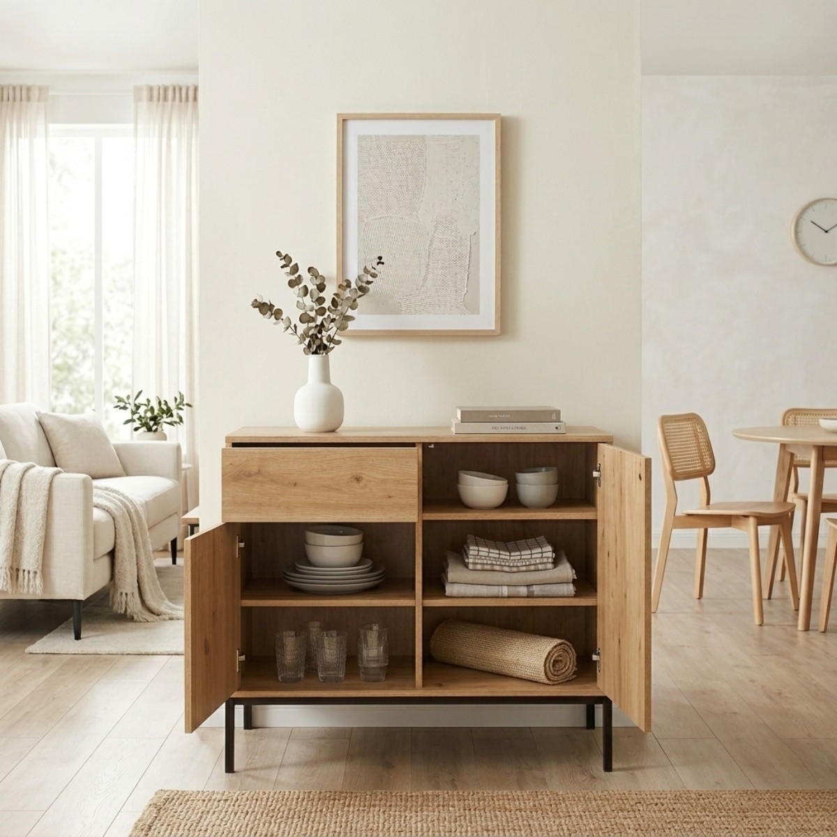 KOMMODE 2 Türen2 SchubladenEichendekor 40/80/90 cm - Eichefarben, Holzwerkstoff (90/80/12.5cm) - Calicosy