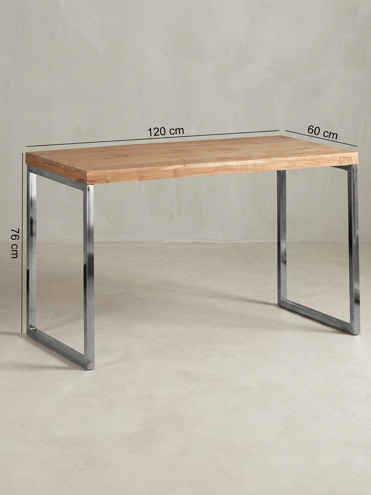 SCHREIBTISCH Massivholz Landhausstil Chromgestell ISEN, Beige 120x60x76 cm - Beige/Silberfarben, Holz/Metall (60/120/76cm) - KADIMA DESIGN
