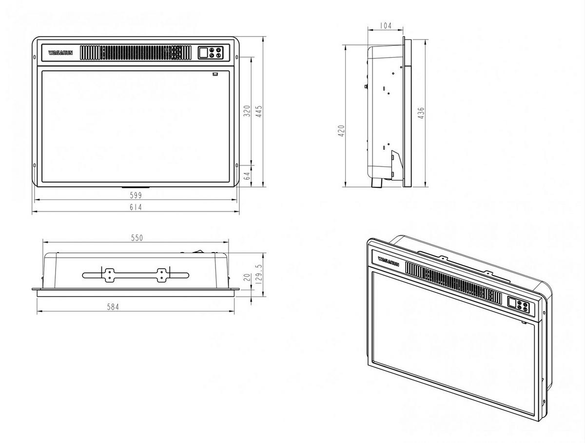 ELEKTROKAMIN Schwarz Wandmodell mit Heizung 2000 W - Schwarz, Glas (61/45/13cm) - Purline
