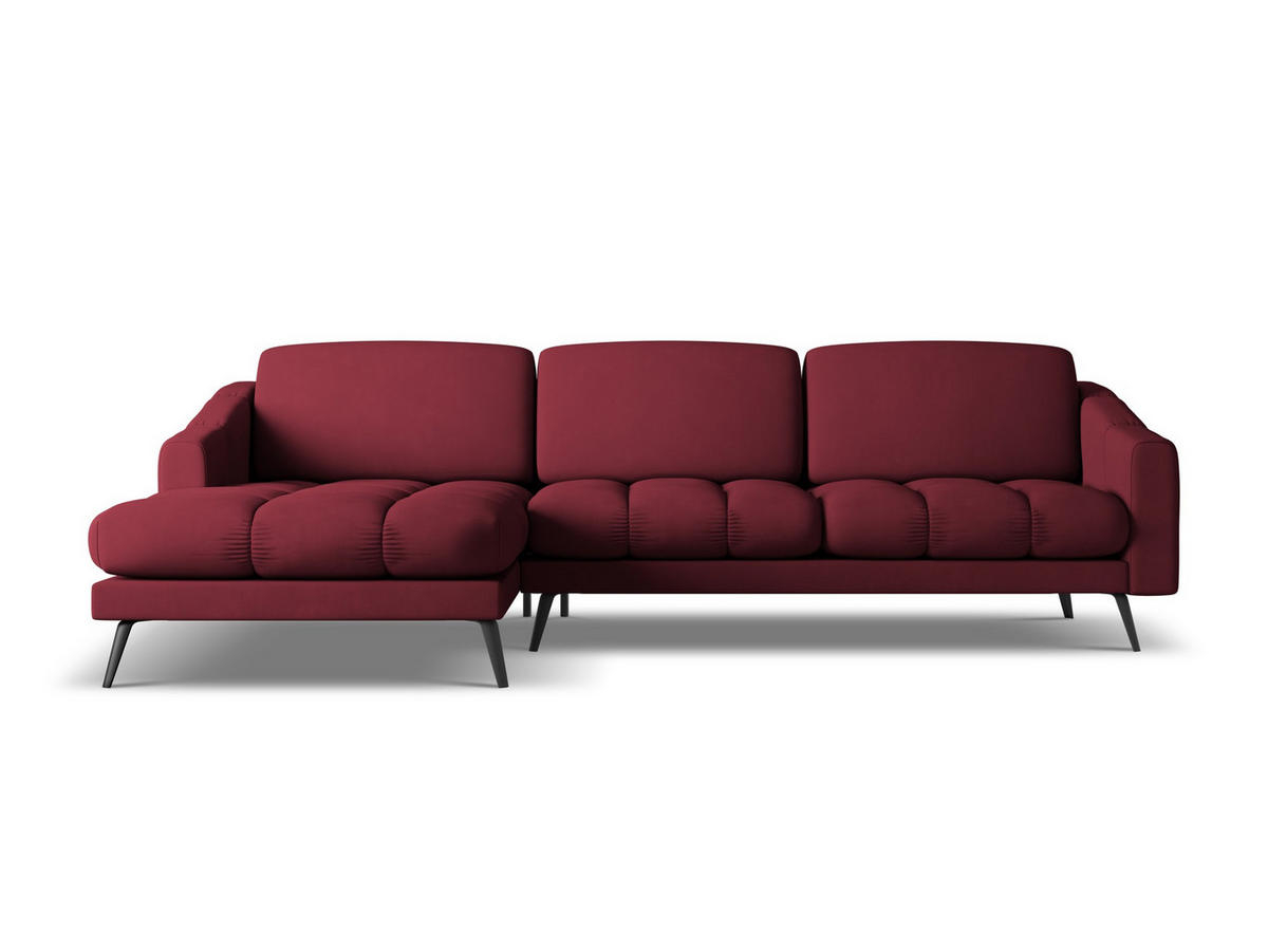 ECKSOFA Links Chenille Stoff Rot - Rot/Weinrot, Textil/Metall (160/264cm) - Makamii