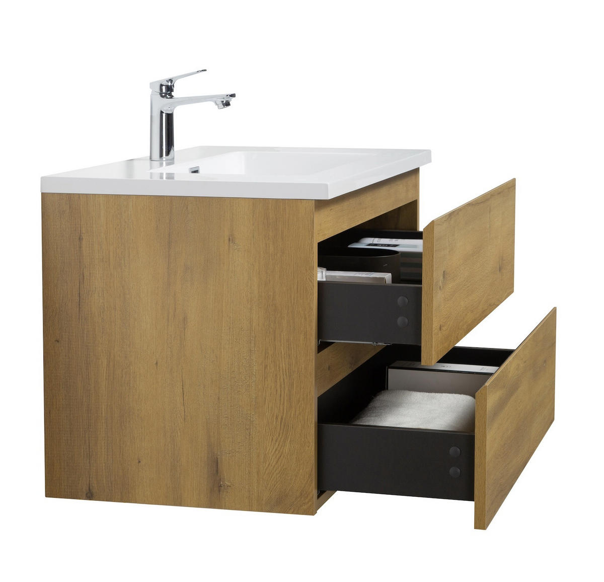 BADMÖBEL-SET Angela 2 Teile - Eiche - 80 x 48 x 52 cm - Eichefarben/Weiß, Holz (80/52/48cm) - Badplaats