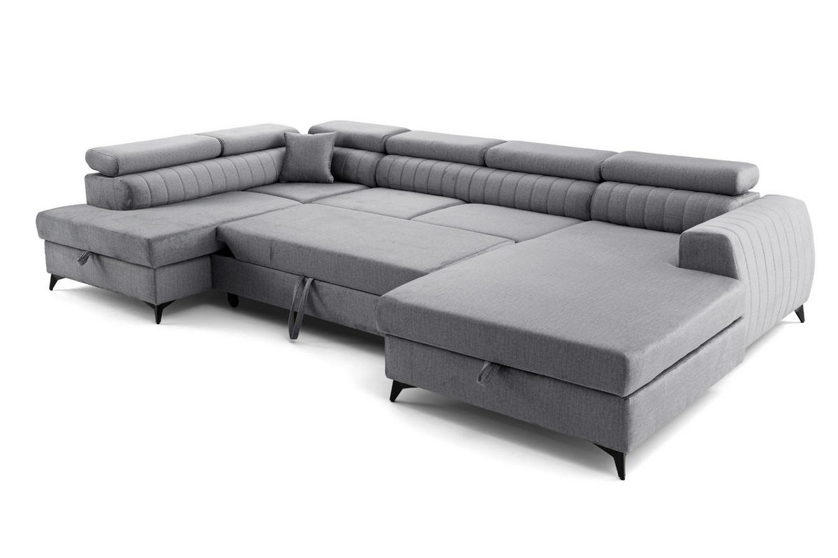 ECKSOFA U-Form PIERO U Links mit Schlaffunktion 125x260 Velours Grau - Schwarz/Grau, Holz/Textil (350/90/203cm) - Muffo
