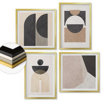 WANDBILDER 4er Set - 50x50 cm & 40x60 cm Goldrahmen - Abstrakte Formen beige braun - Goldfarben, Kunststoff (50/50cm) - ArtPrintCave