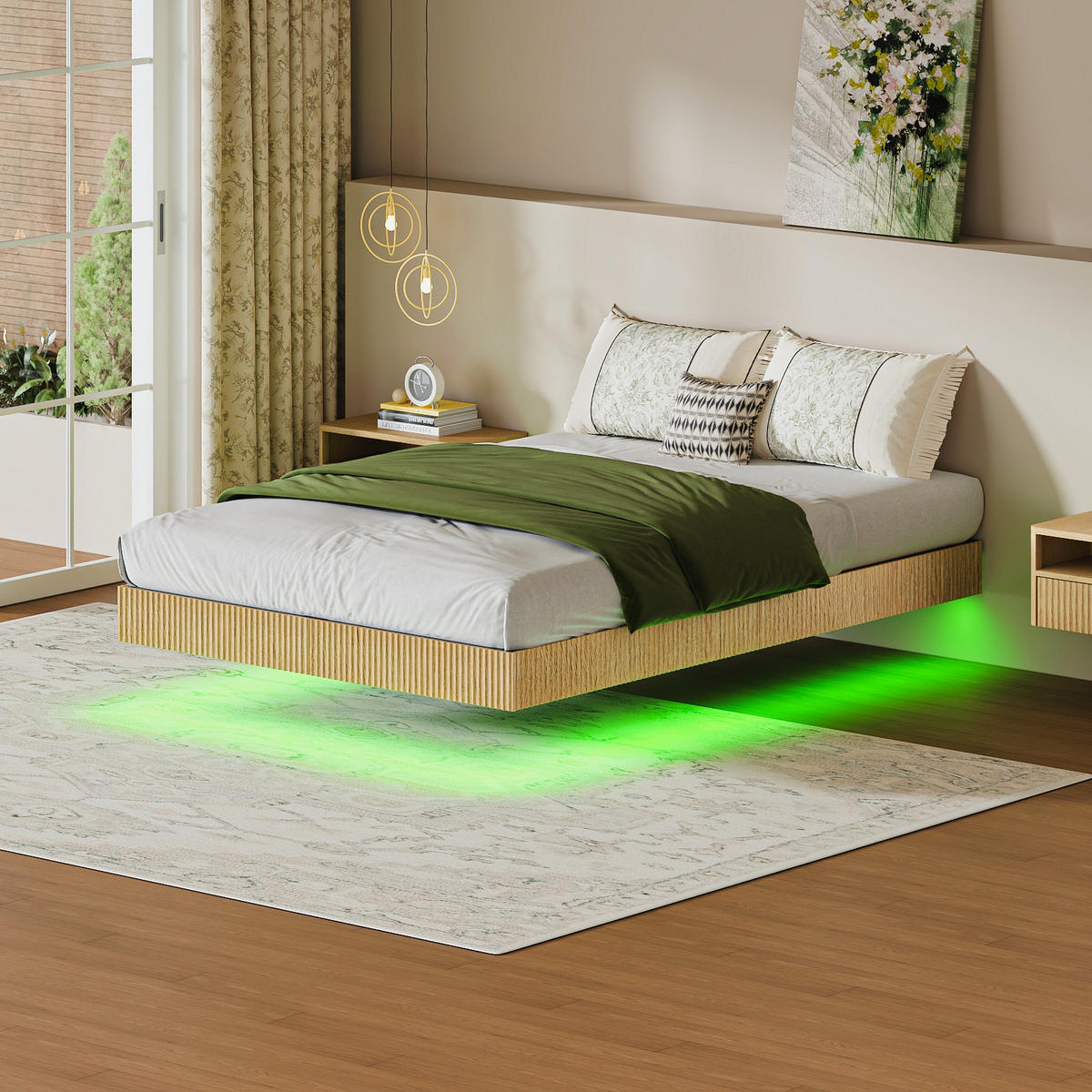 BETT 140/200 cm DE-33047 Schwebedesign mit LED-Licht Eiche - Naturfarben, Holzwerkstoff (140/200cm) - ComfortXL