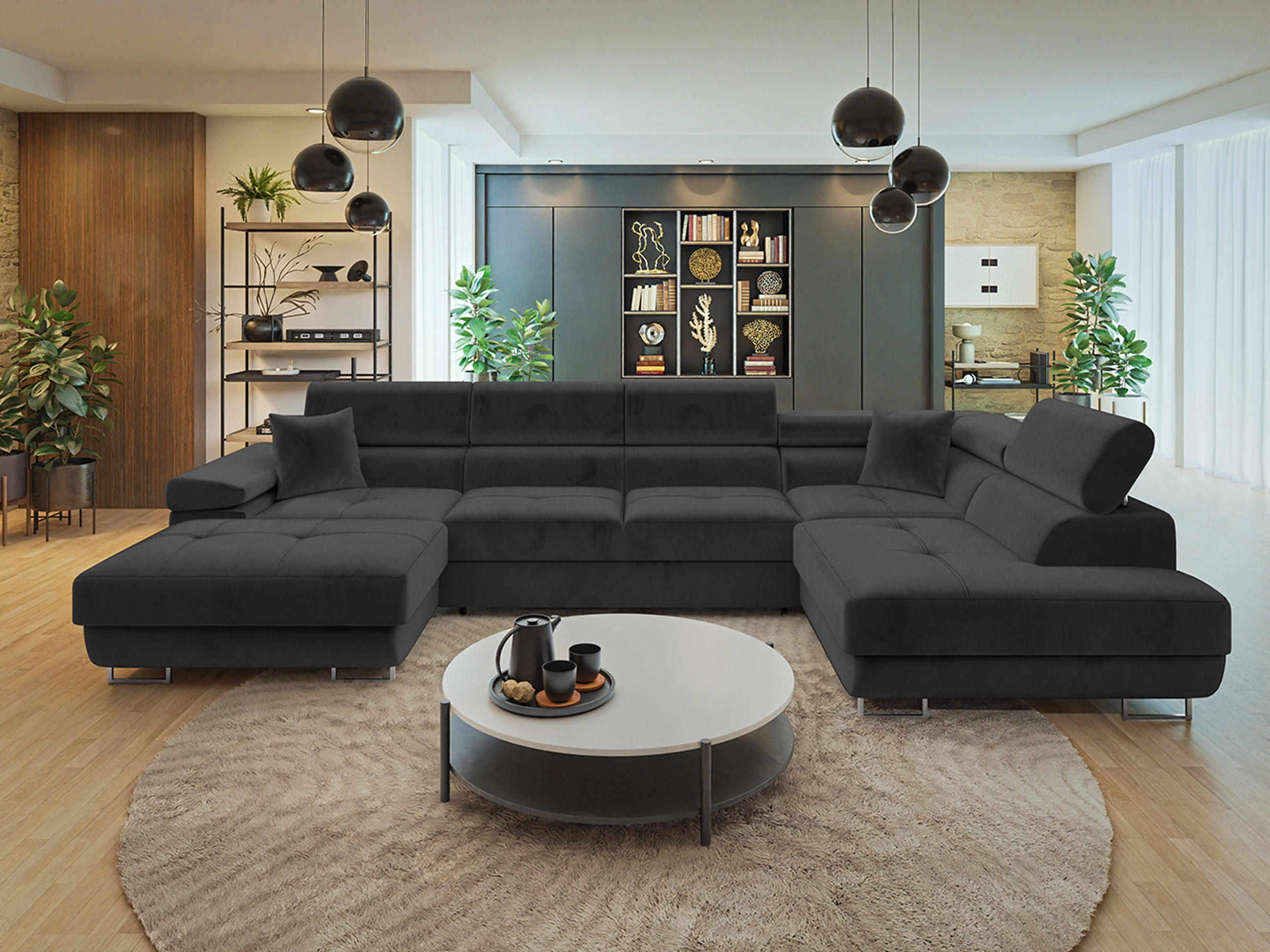 WOHNLANDSCHAFT Torezio Bis, Seite: Rechts - Schwarz, Holz/Textil (346/90/203cm) - MIRJAN24