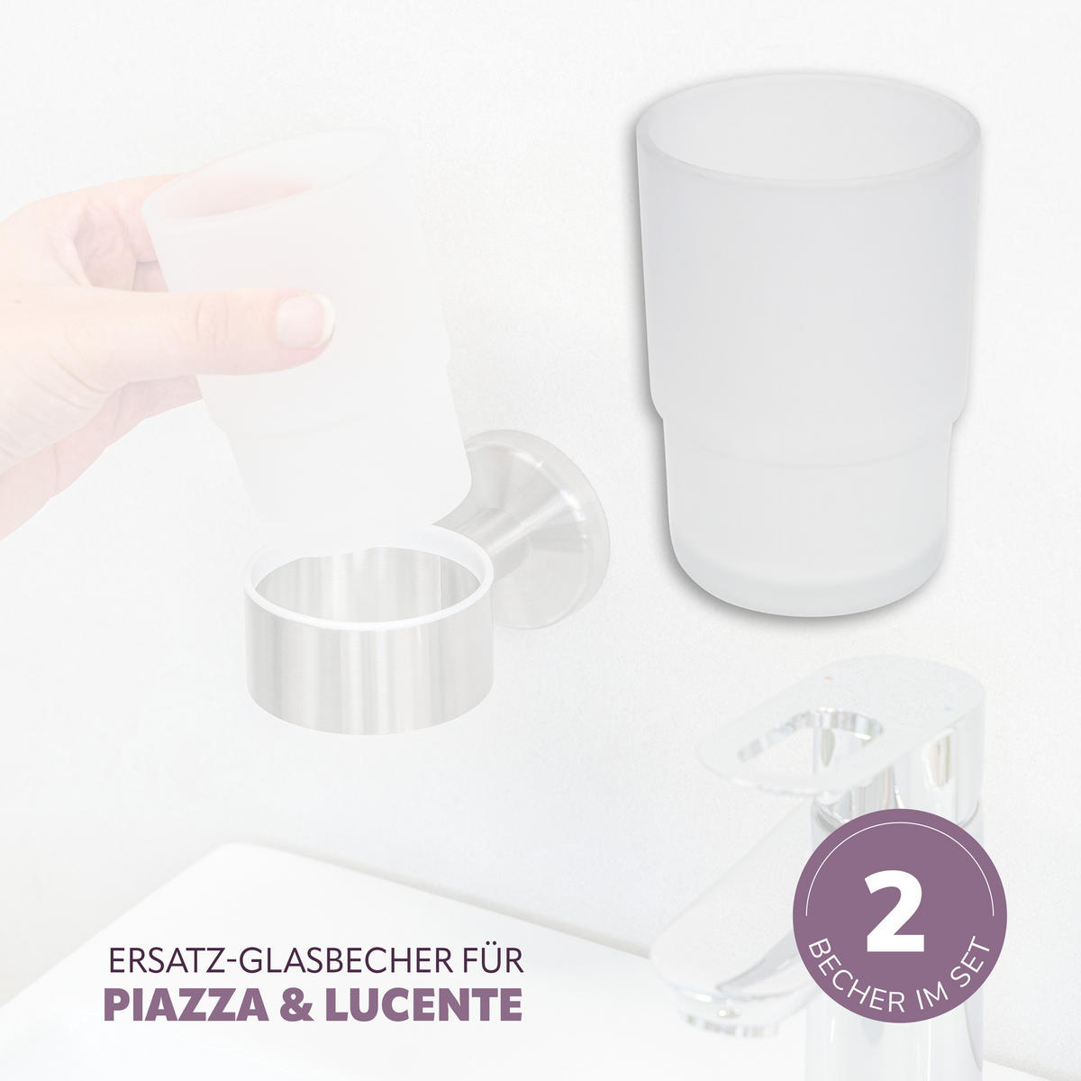 GLASBECHER PIAZZA & LUCENTE 2er Set, satiniertes Glas - Weiß, Glas (6.5/9.5/6.5cm) - bremermann