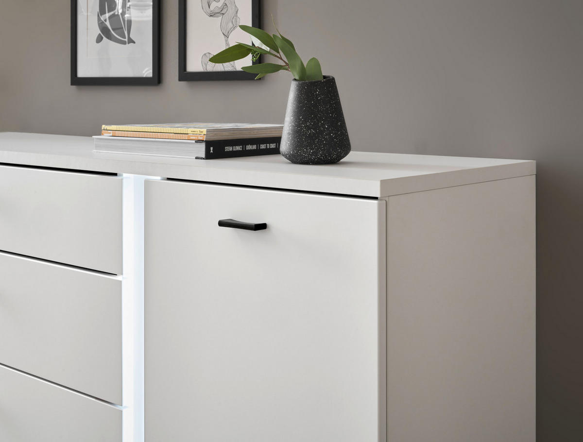 SIDEBOARD weiß matt, Kommode inklusive Frontbeleuchtung 150 cm - Weiß, Holzwerkstoff (150/86/42cm) - Furn.Design