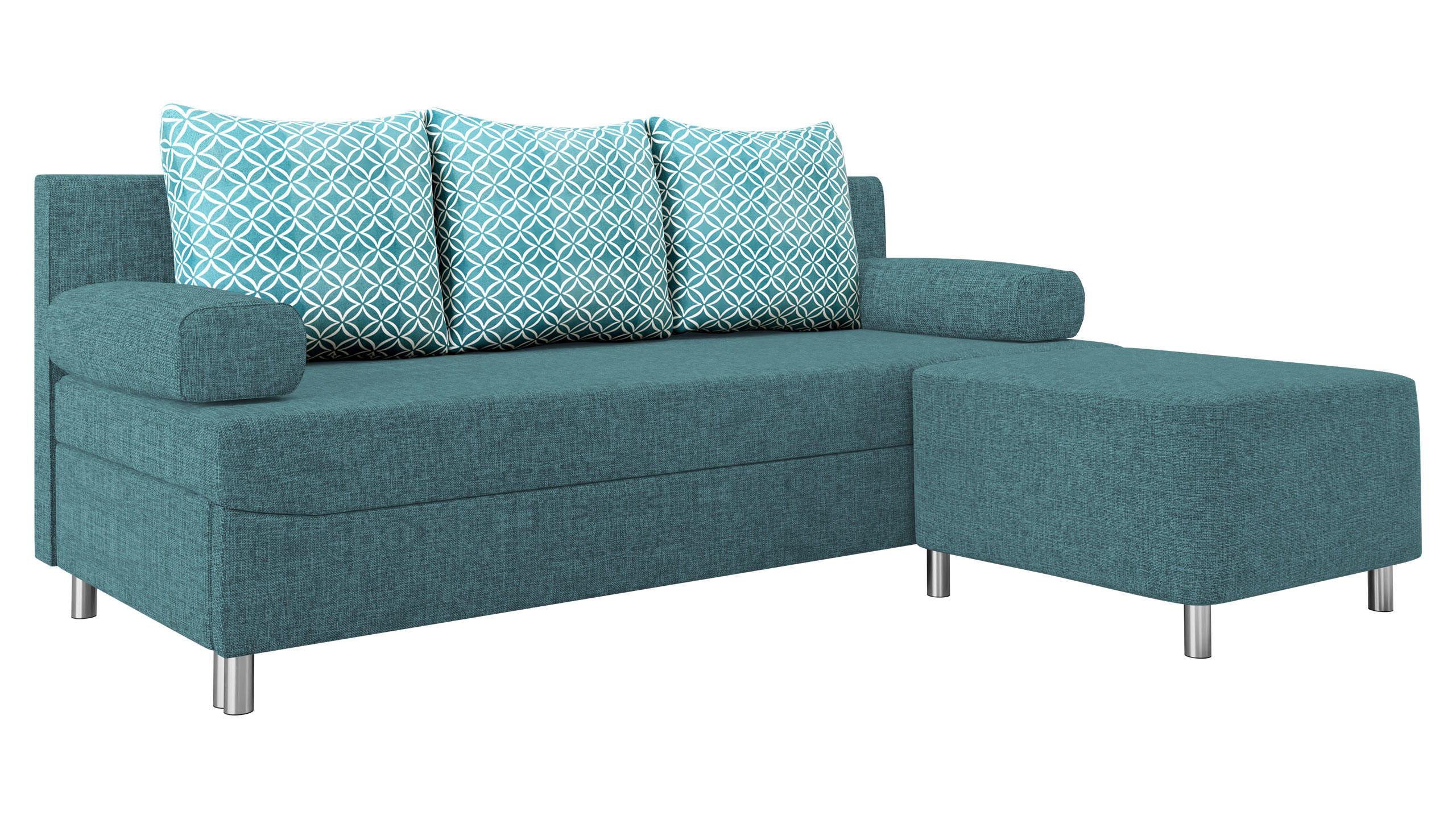 SCHLAFSOFA Dover mit Polsterhocker - Türkis/Chromfarben, Holz/Kunststoff (192/80cm) - MIRJAN24