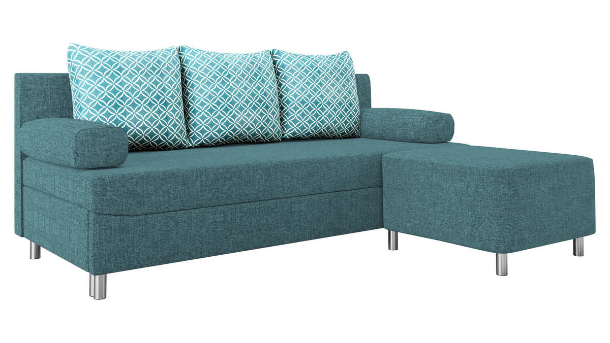 SCHLAFSOFA Dover mit Polsterhocker - Türkis/Chromfarben, Holz/Kunststoff (192/80cm) - MIRJAN24