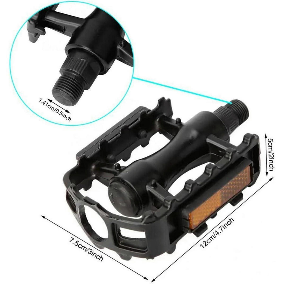 FAHRRAD Pedale 1 Paar Schwarz 9/16 Zoll mit Reflektoren Aluminium - Schwarz, Metall (7/1.5/11cm)