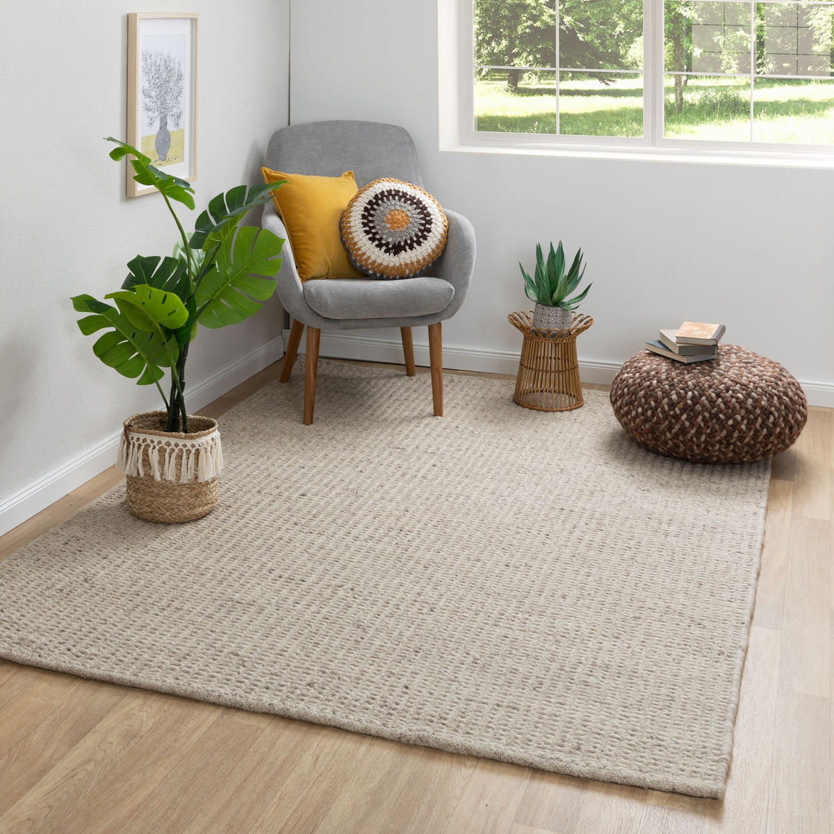 HANDWEBTEPPICH 70/70 cm Kornau - Beige, Naturmaterialien (70/140cm) - Steffensmeier