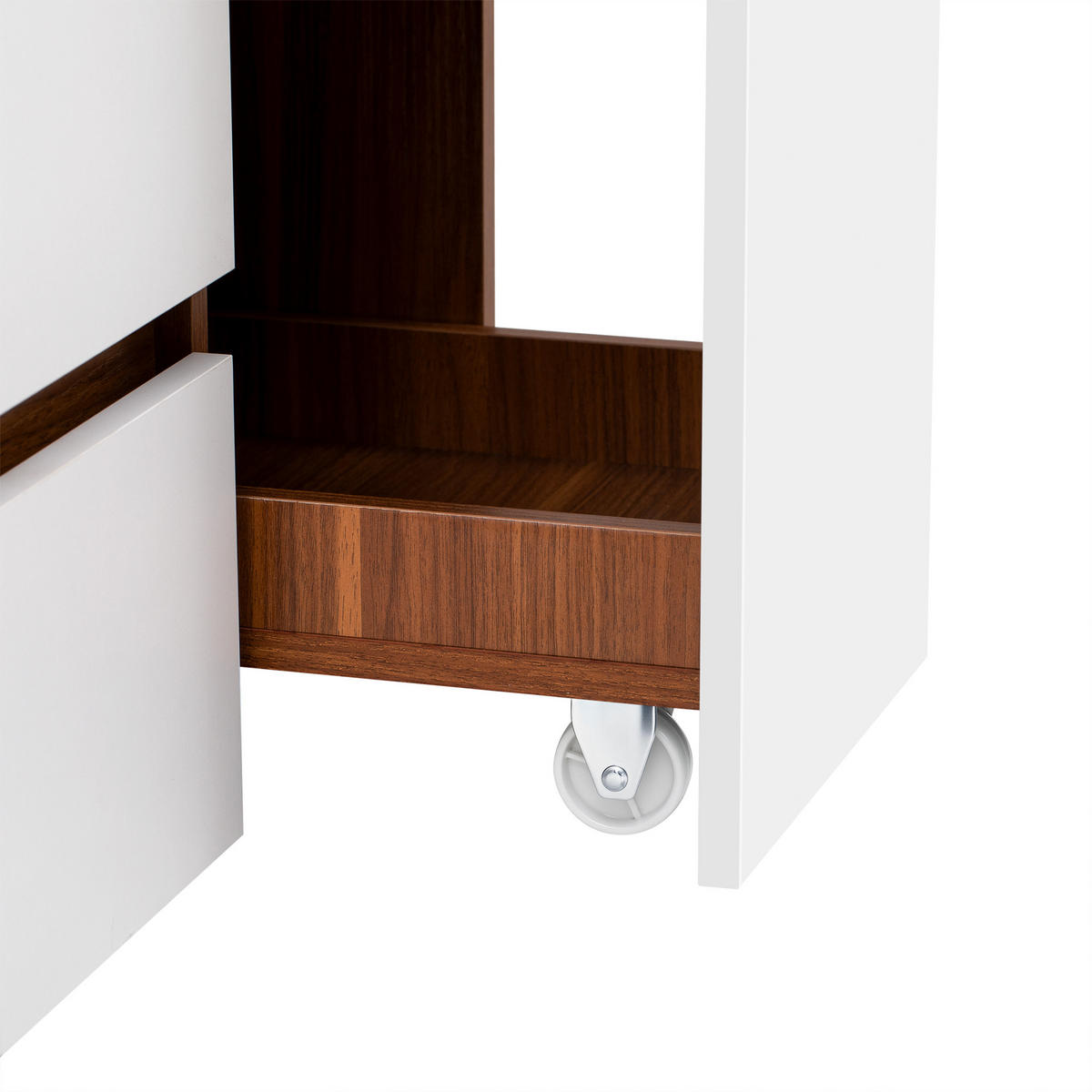 BUFFET Buffetschrank mit Riffelglas, offenen Fächern & Schubladen, Weiß/Holzoptik, modernes Stauraumsystem, MDF - Walnussfarben/Weiß, Glas/Holzwerkstoff (100/200/40cm) - EVRYAE